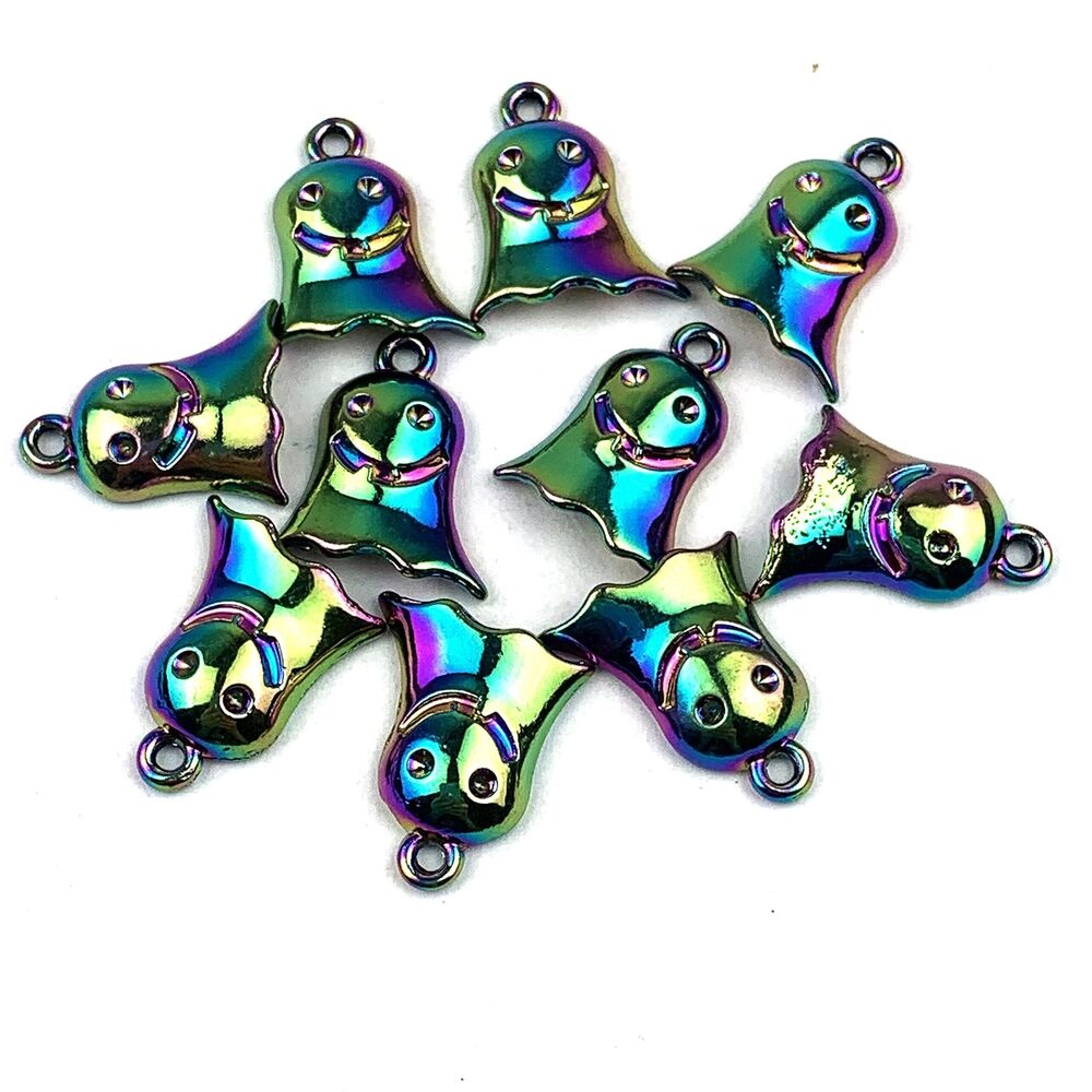 7703 10PC Rainbow Color Stainless Steel Halloween Ghost Charms Pendants